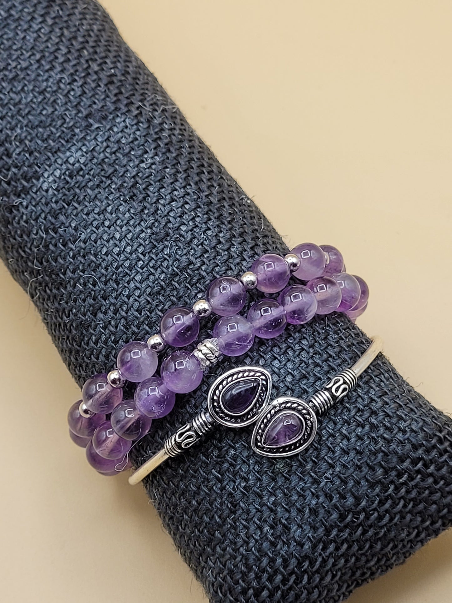 Amethyst tip Bangle & Beads 3pcs.