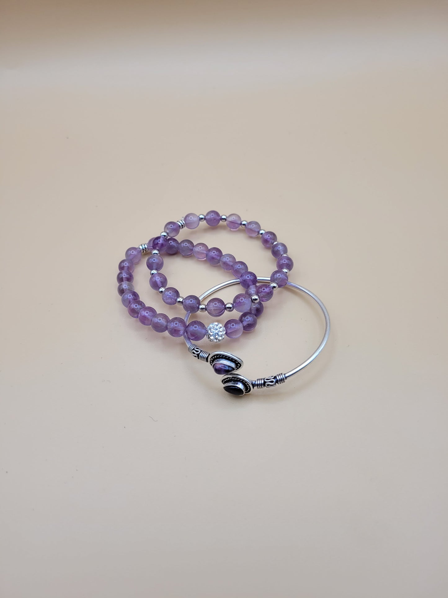 Amethyst tip Bangle & Beads 3pcs.