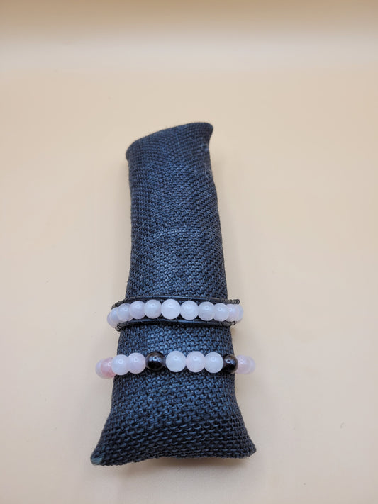 Rose Quartz Leather Band & Bead 2pc.