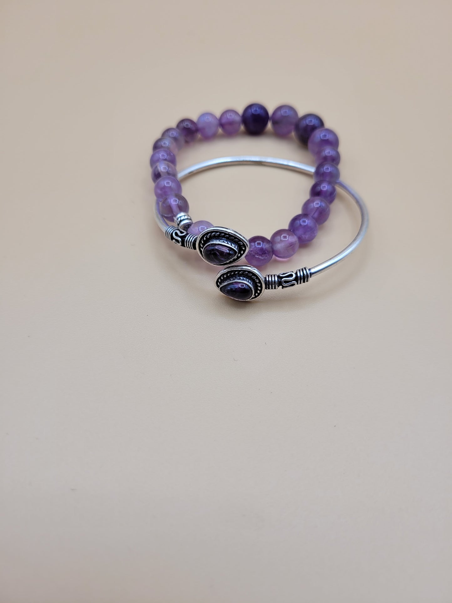 Amethyst tip Bangle and Bead 2pc.