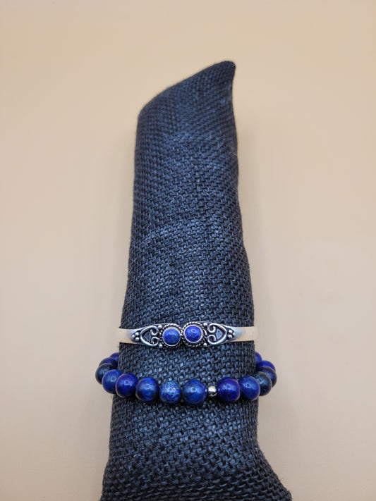 Lapis Lazuli Tip Bangle and Bead 2pc