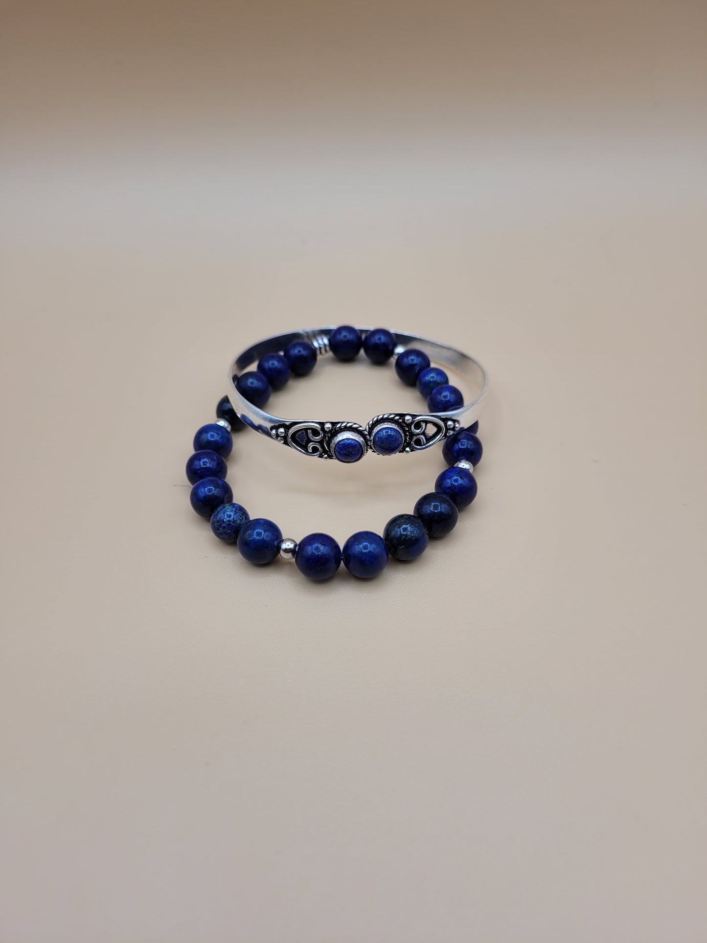 Lapis Lazuli Tip Bangle and Bead 2pc