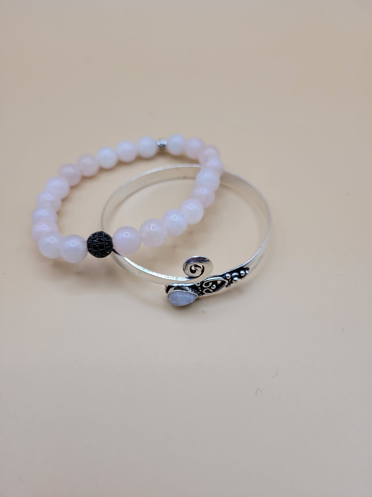 Rose Quartz Bead & Bangle 2pc