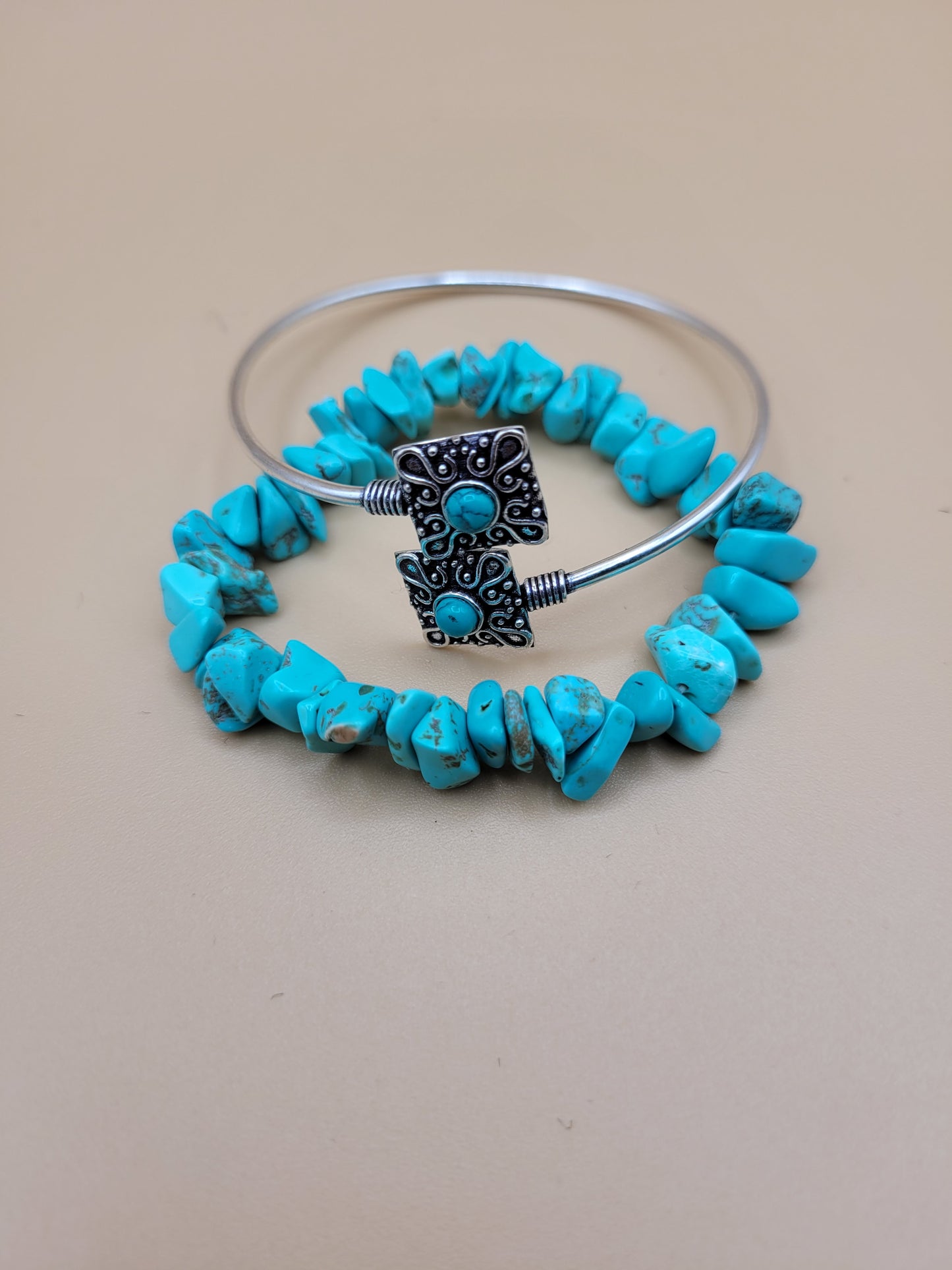 Turquoise tip Bangle & Chipped Stone 2pc.