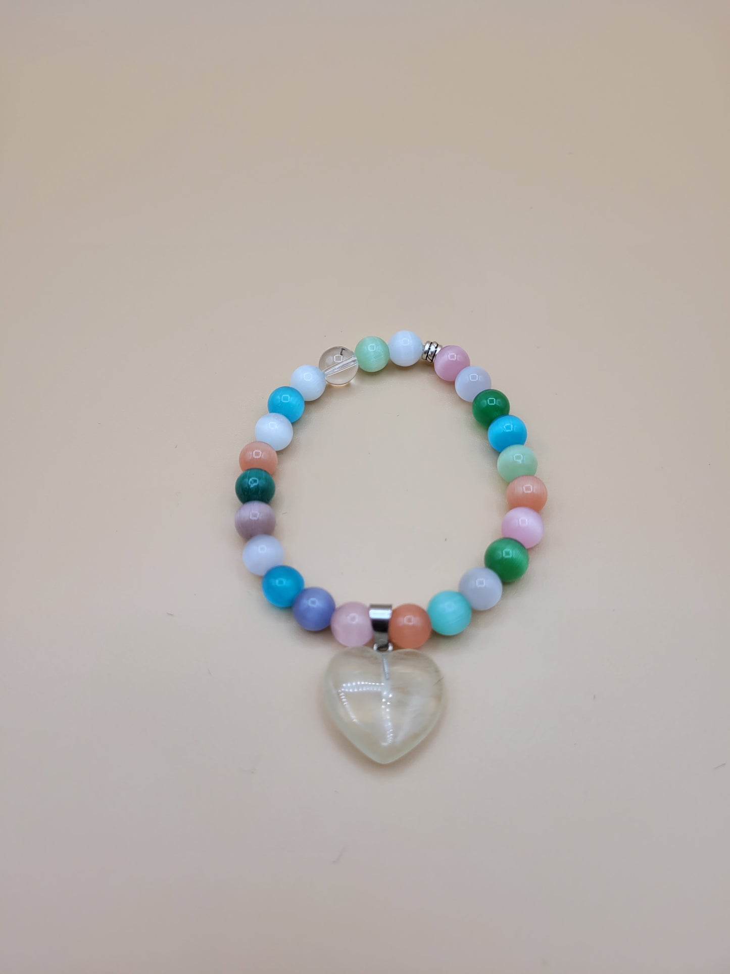 Colorful Agate Bead & Heart Pendant Bracelet