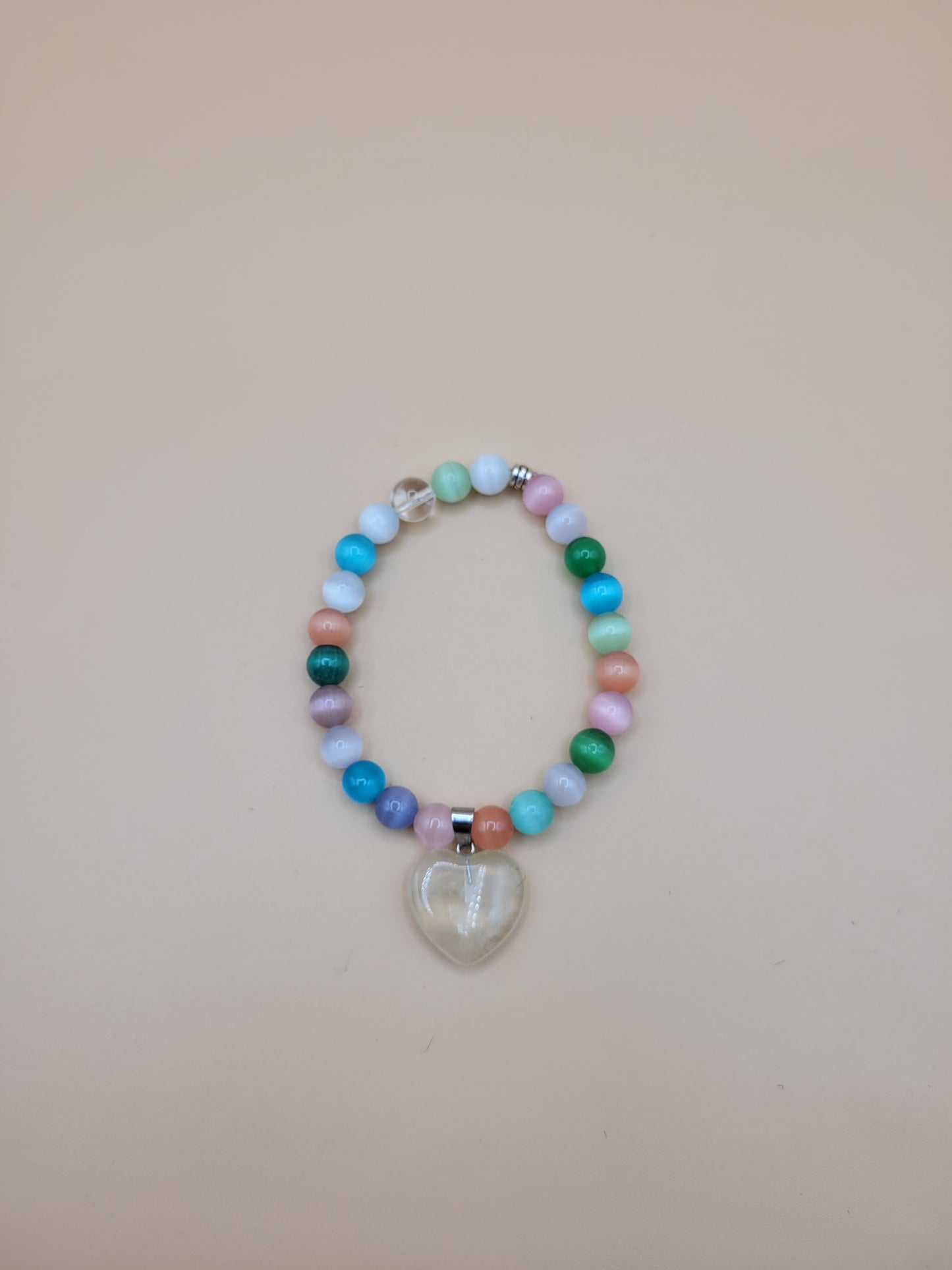 Colorful Agate Bead & Heart Pendant Bracelet