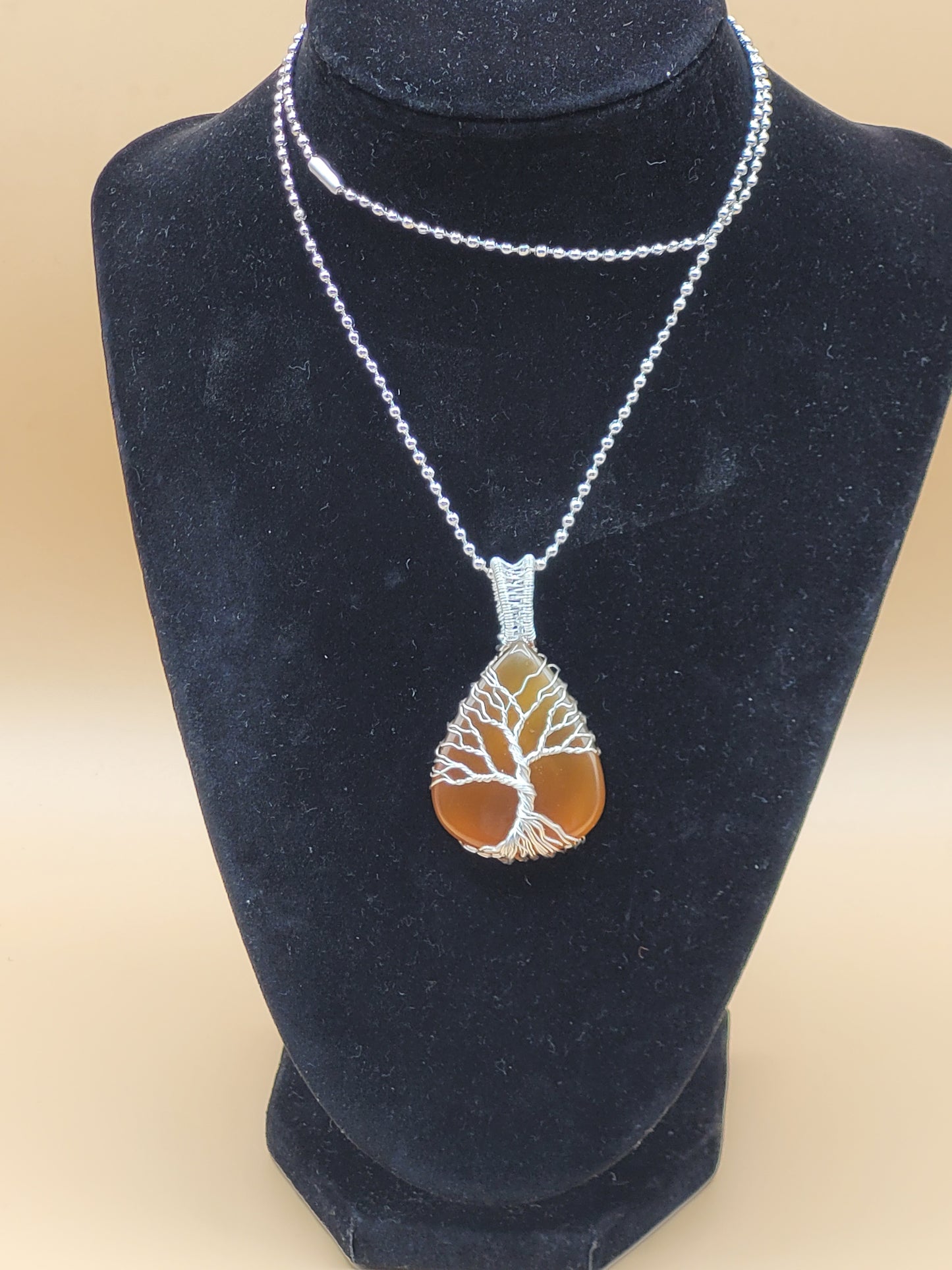 Agate Stone Tree of Life Silver Wrap