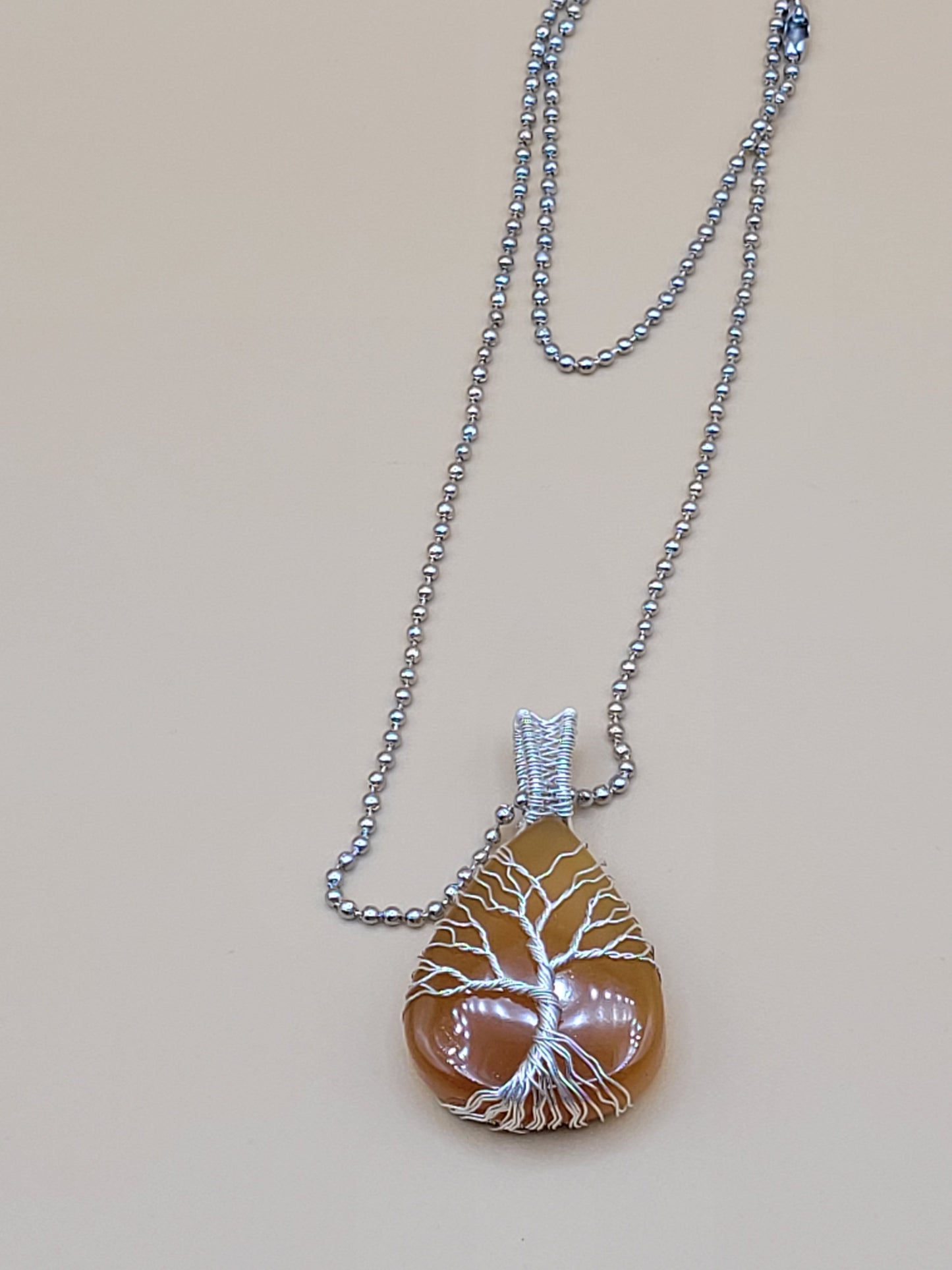 Agate Stone Tree of Life Silver Wrap