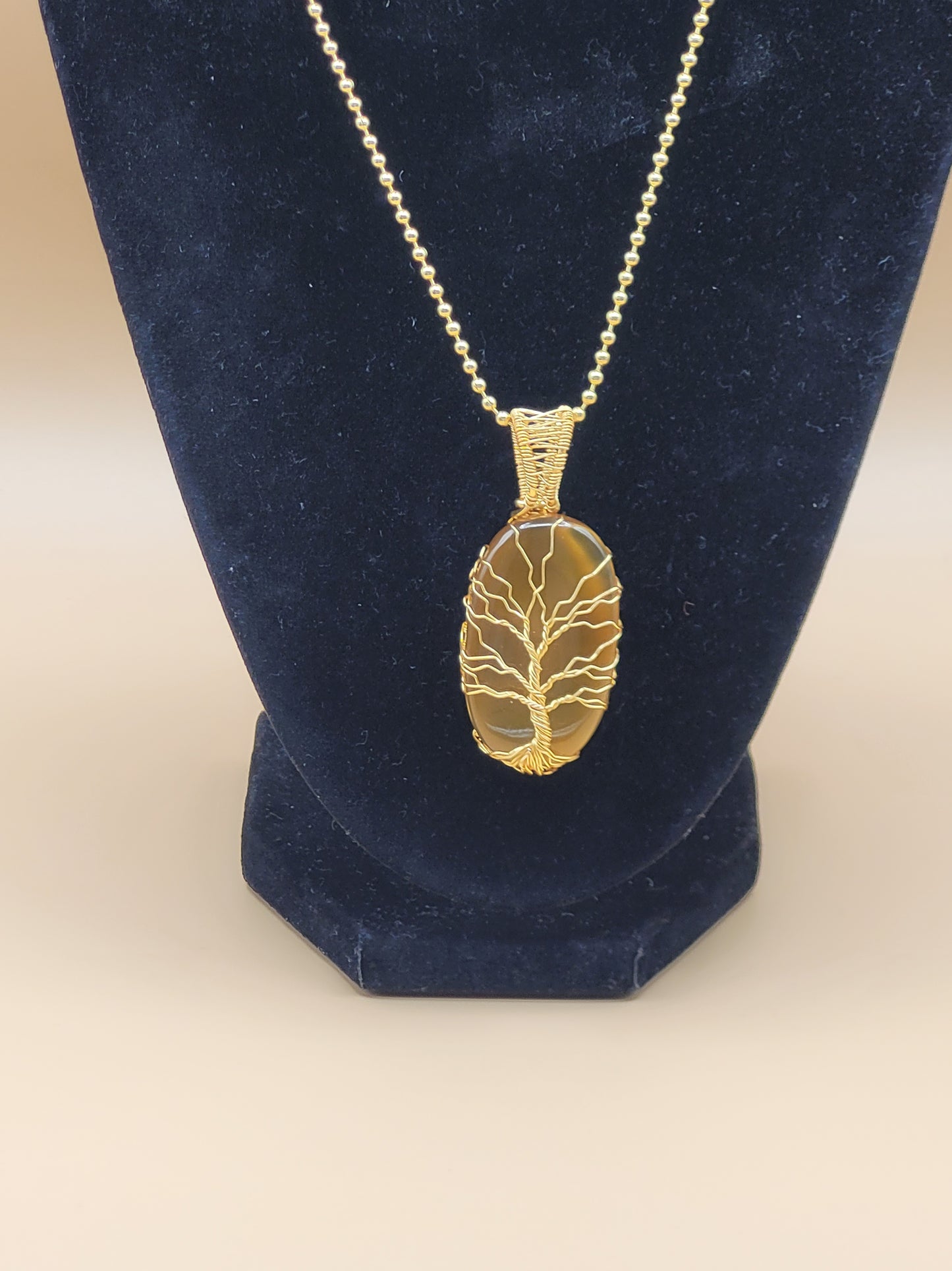 Agate Tree of Life Gold Wrap