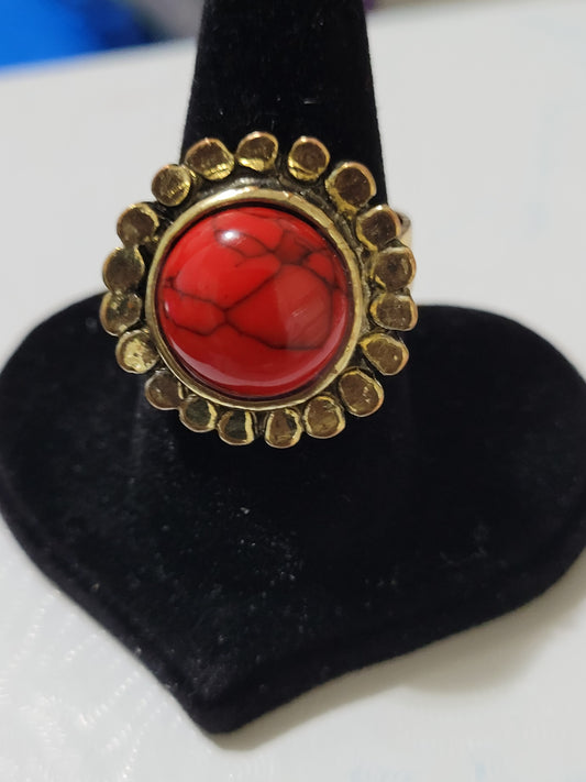 Red Howlite Stone Ring (Adjustable)