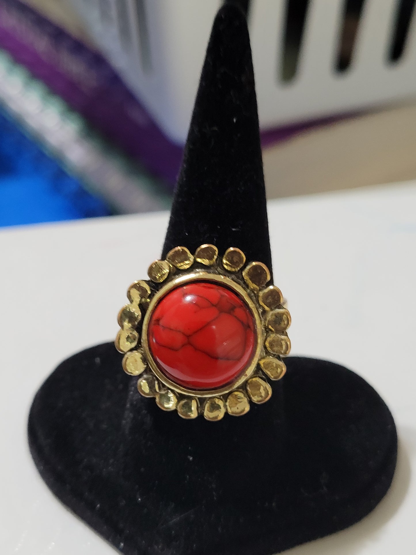 Red Howlite Stone Ring (Adjustable)