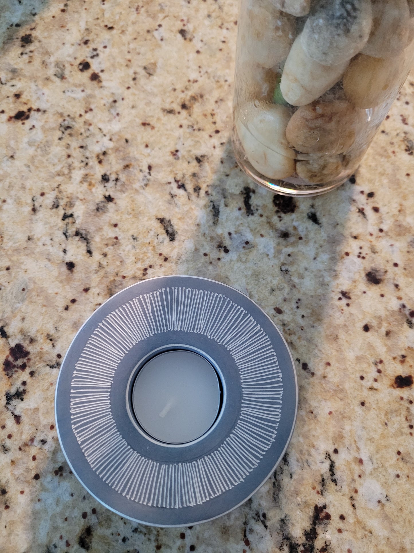 Blue Fine Line Round Soapstone Tea Light Candle Holder