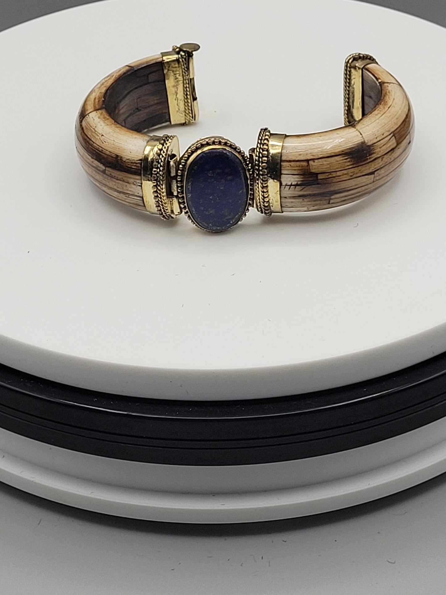 Lapis Lazuli Stone & Solid Wood Bone Bracelet