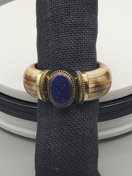 Lapis Lazuli Stone & Solid Wood Bone Bracelet