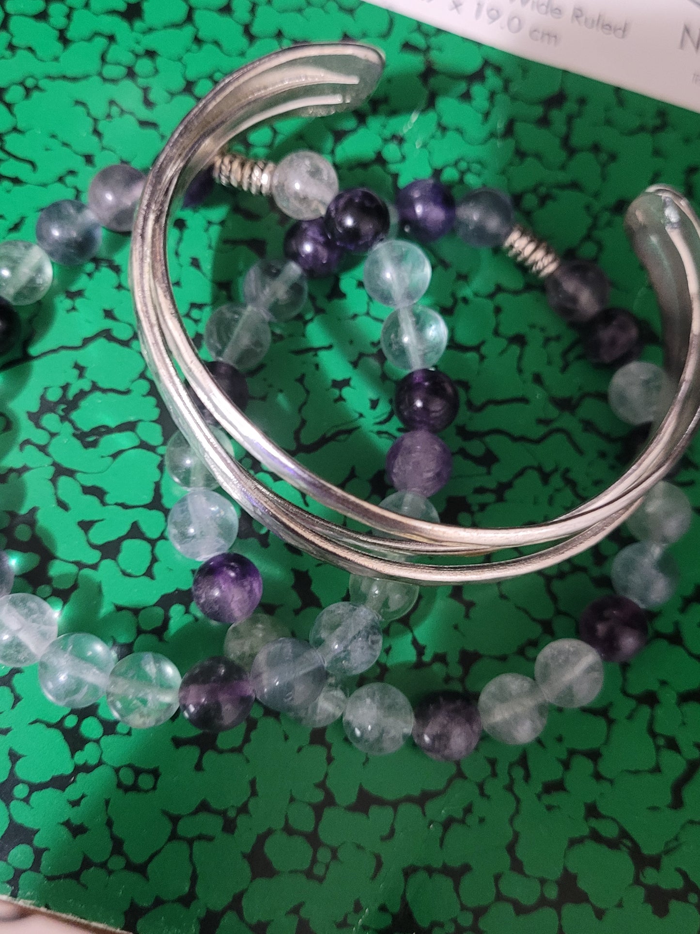 Fluorite Stone Bead & Silver Bangle triset