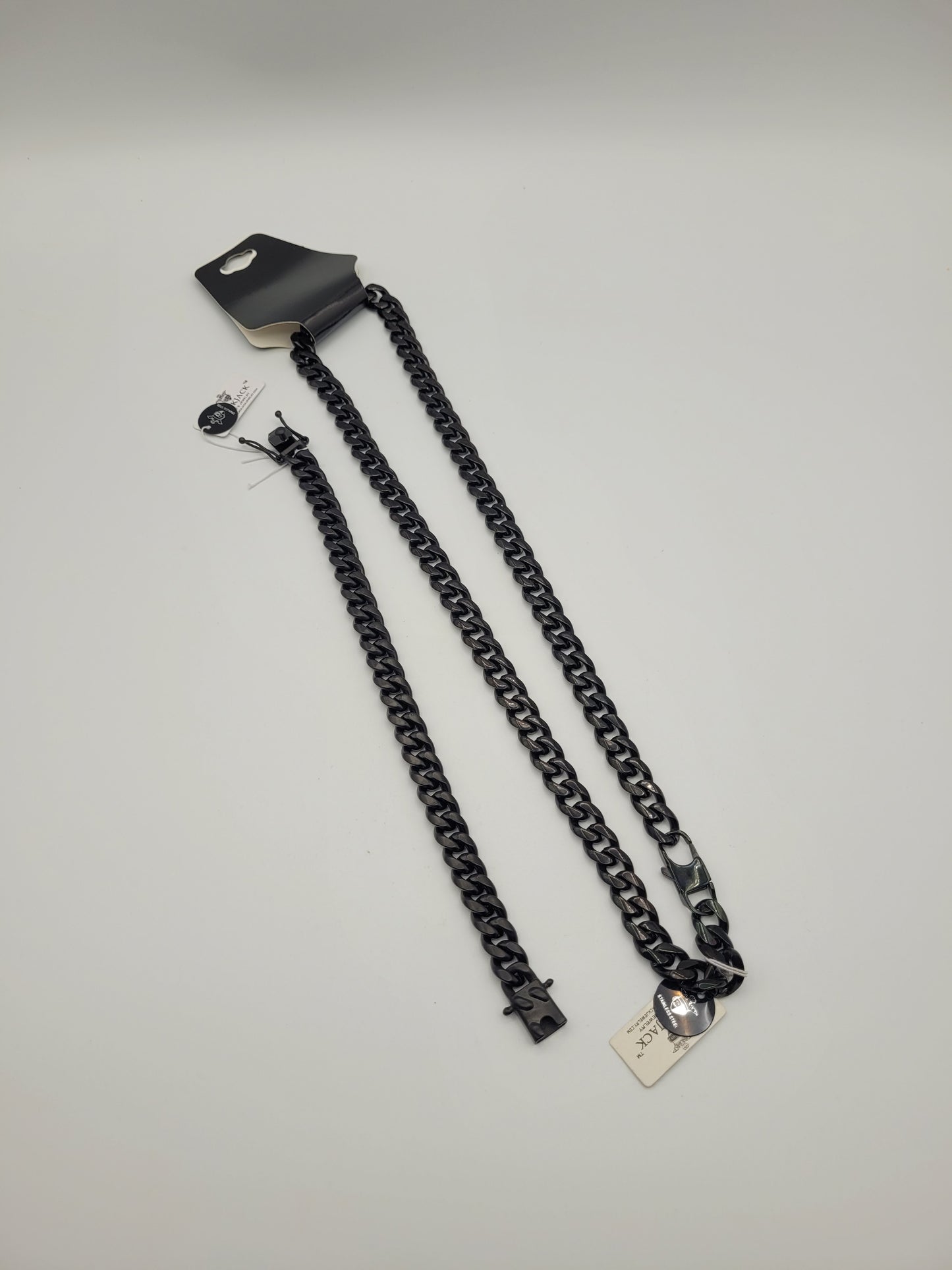 Black Curb Link Chain & Bracelet Set (Black Jack)