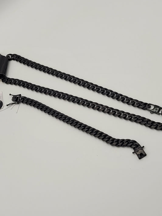 Black Curb Link Chain & Bracelet Set (Black Jack)