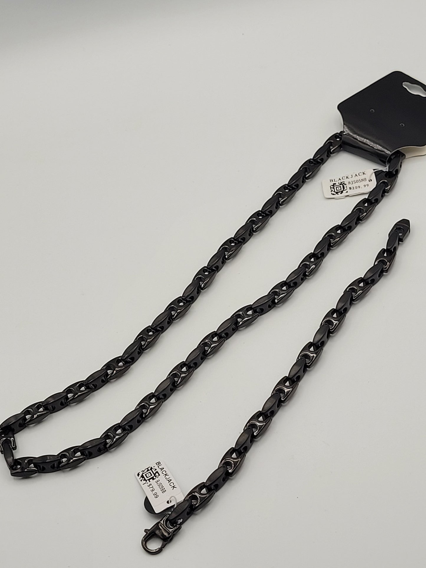 Black Anchor Link Chain & Bracelet Set