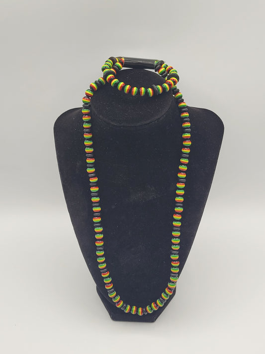 Rasta Bead Necklace and Bracelet set