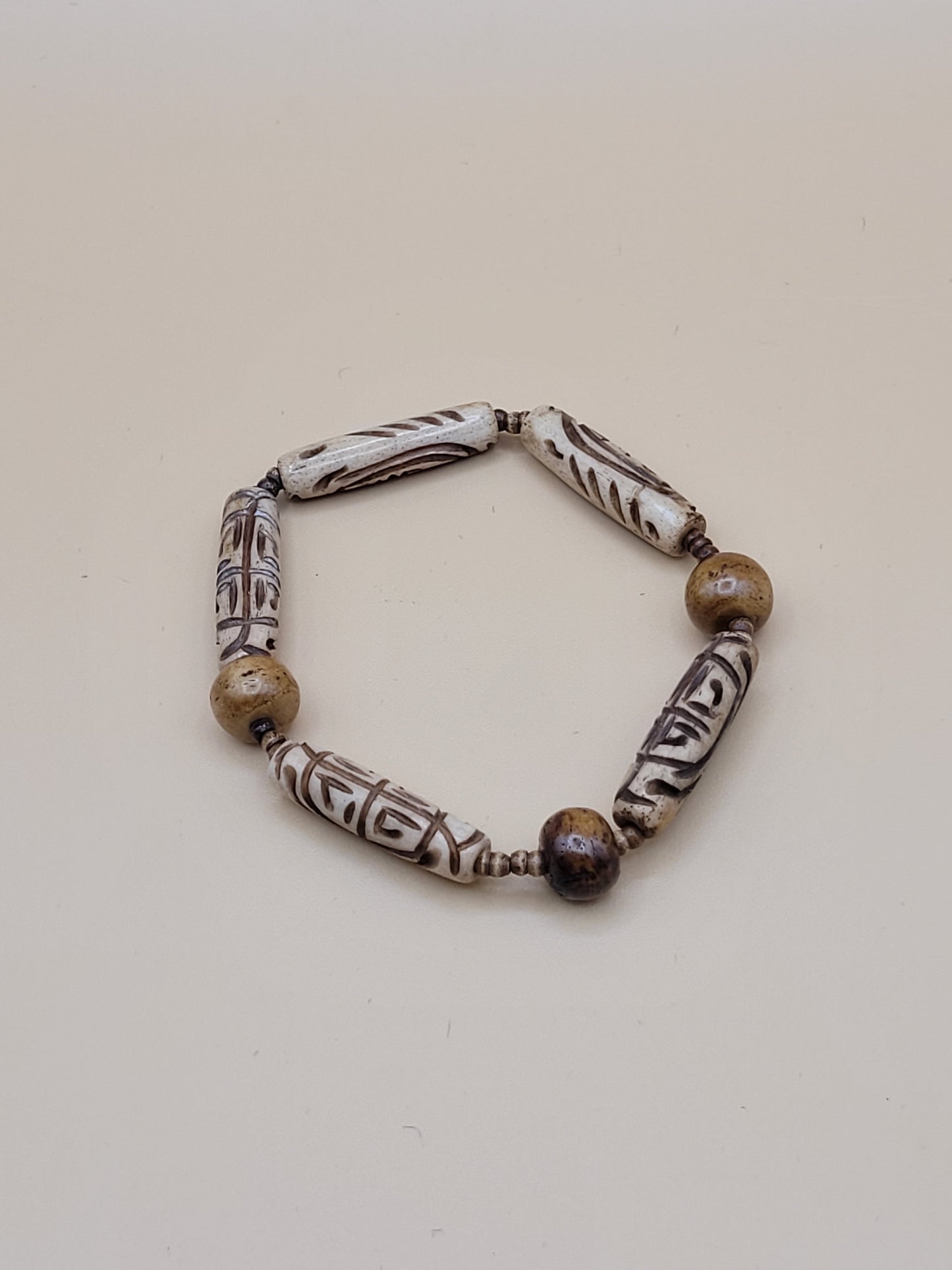 Tribal Design Wood Bead Bracelet