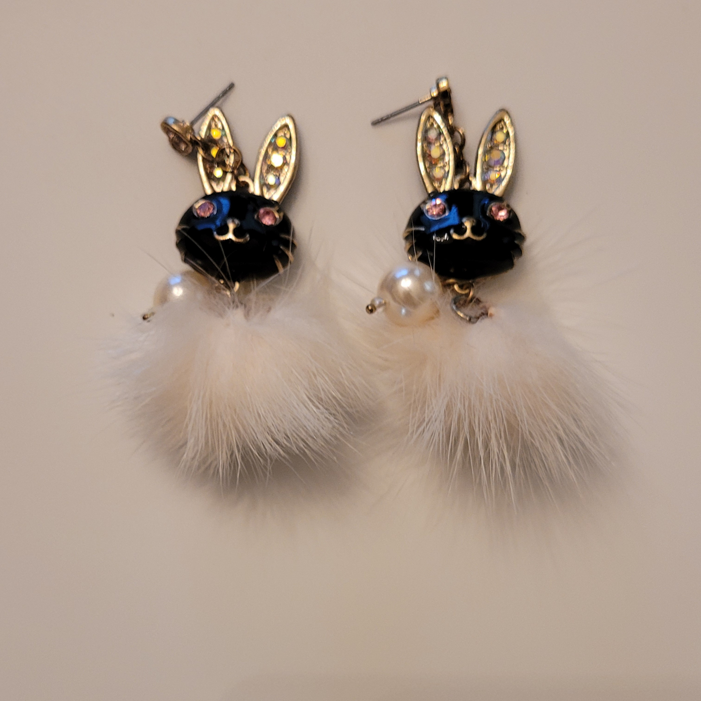 Fun Furry Bling Bunny Earrings (Comes in 3 Different Colors)