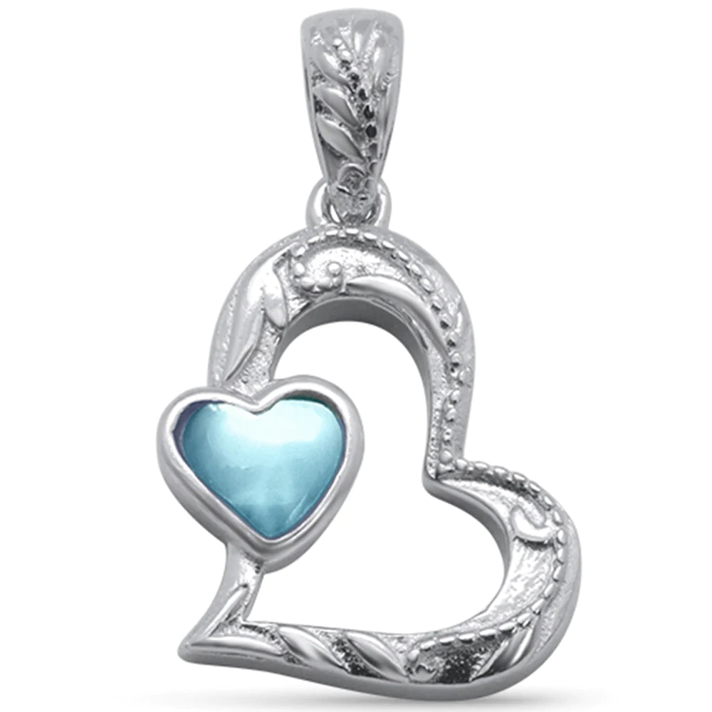 925 Sterling Silver Heart Shaped Natural Larimar Pendant & Chain