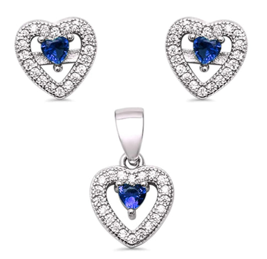 925 & Blue Sapphire  Stud Earring and Necklace