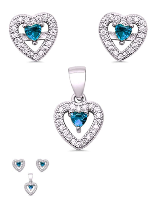 925 Aqua Marine Stud Earring & Necklace