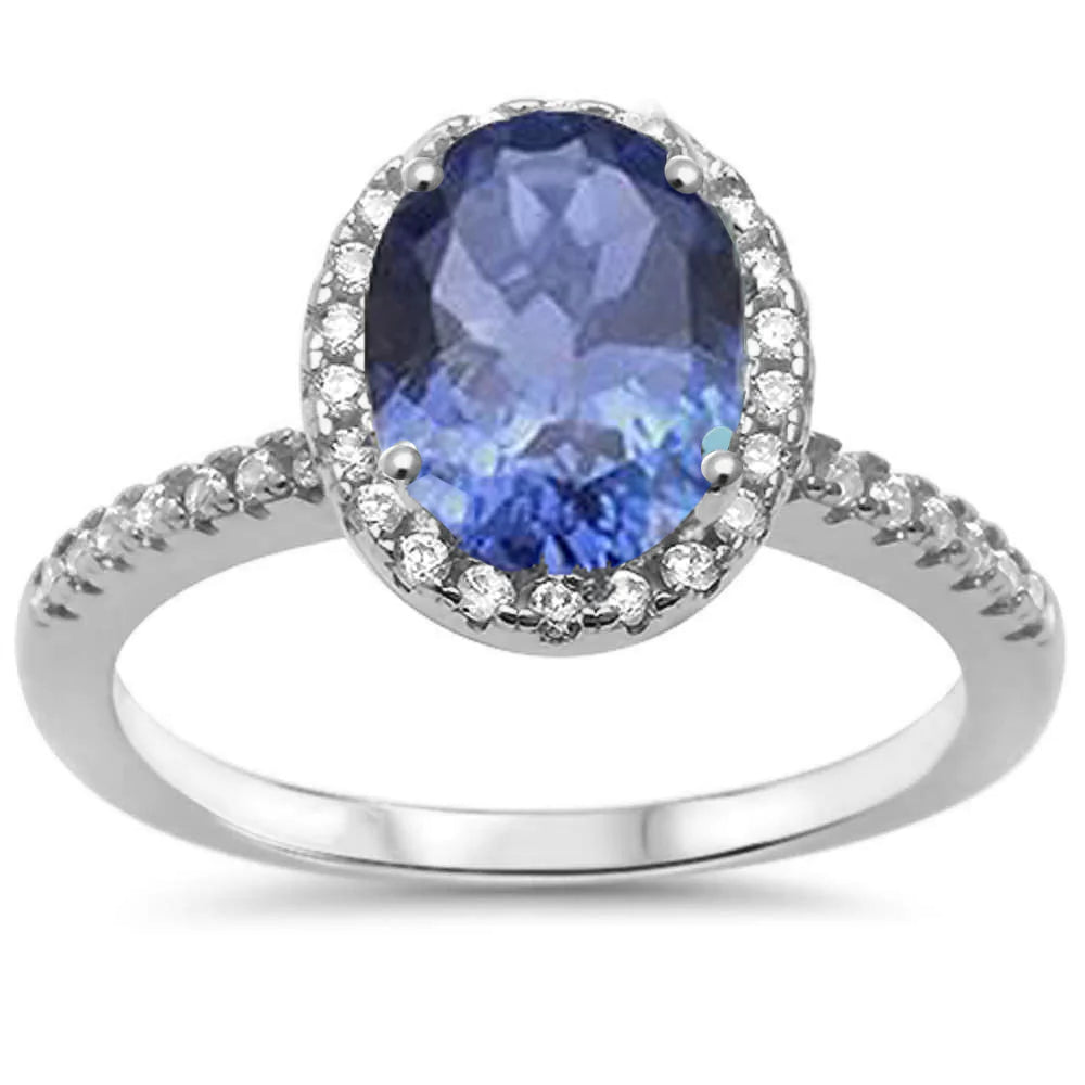 925 Sterling Silver Tanzanite & CZ Halo Ring