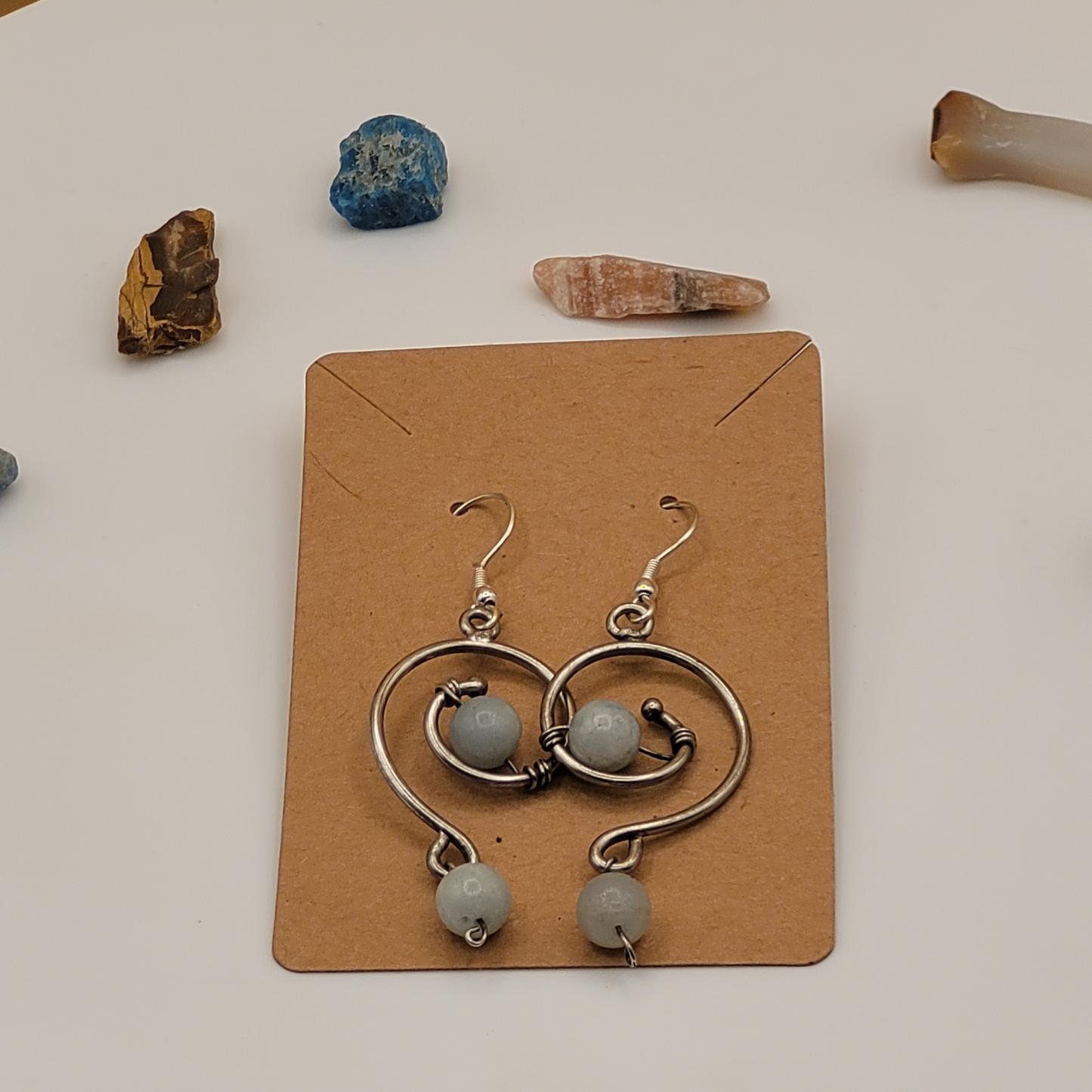 Amazonite Stone Silver Swirl Earrings