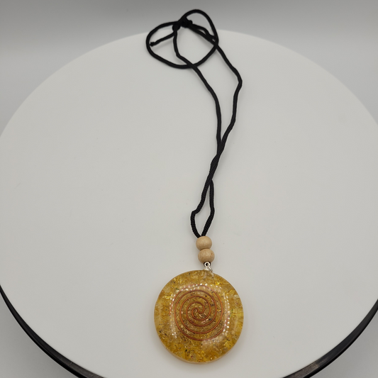 Citrine Orgonite Round Pendant Crystal Necklace