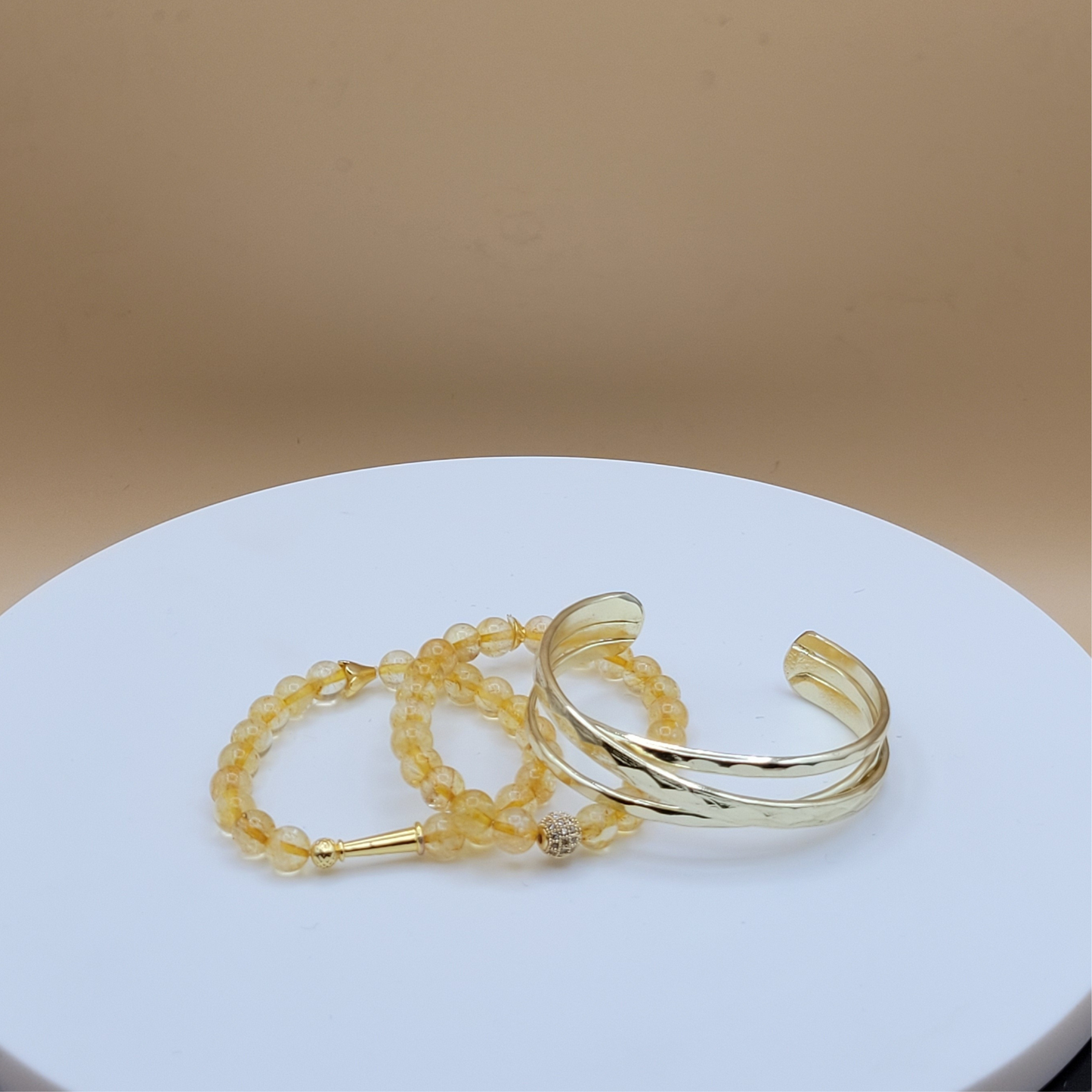 Citrine Stone & Gold plated bangle 3pc