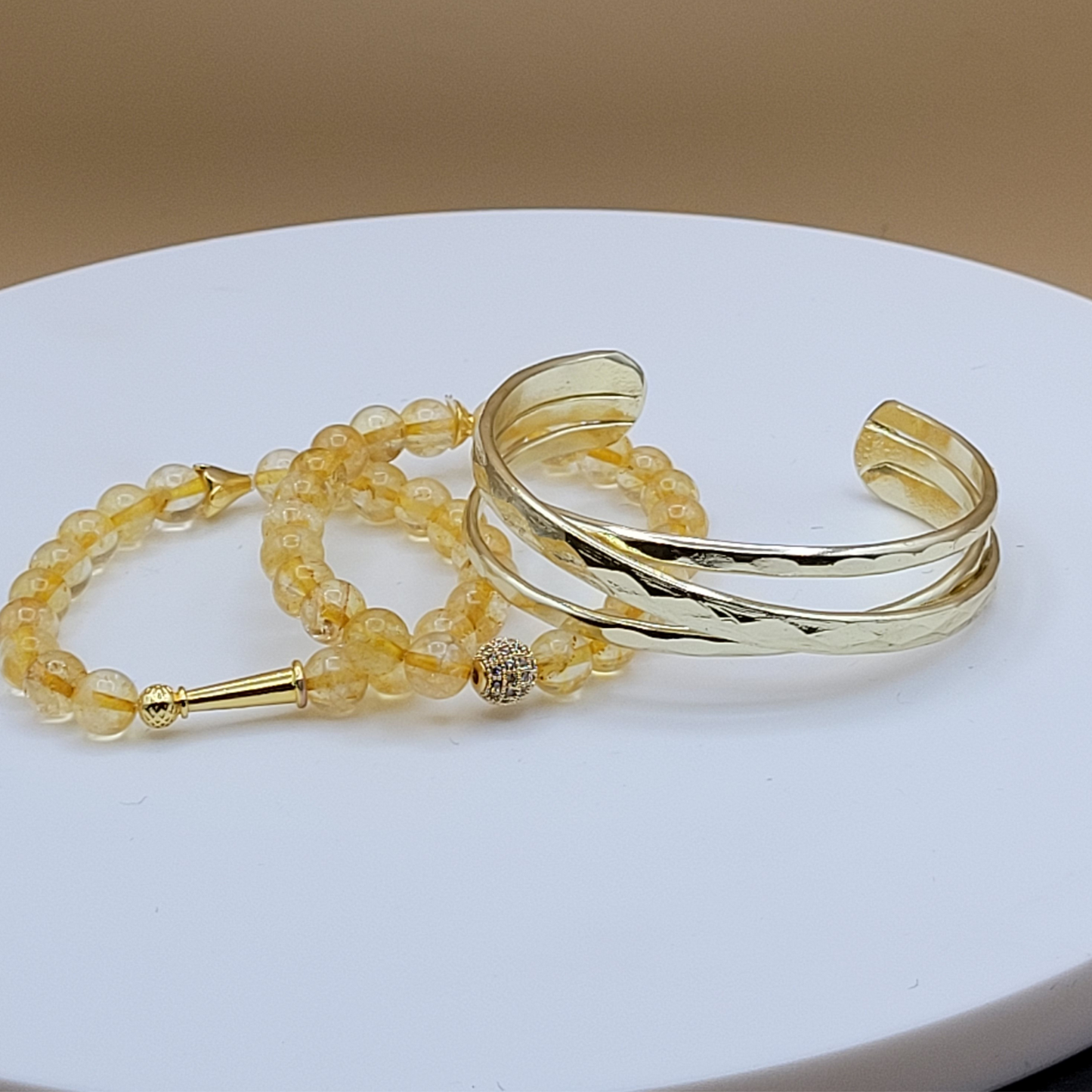 Citrine Stone & Gold plated bangle 3pc