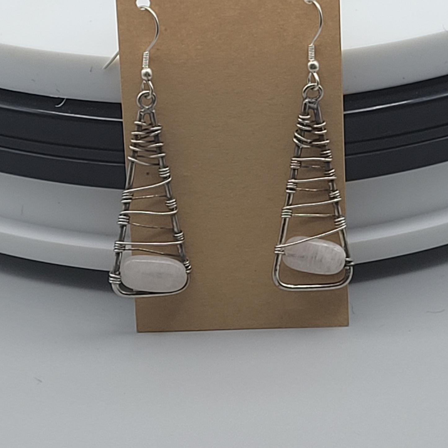 Clear Quartz Stone silver wrap Earrings