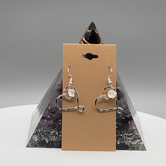 Raw Clear Quartz Heart Earring Silver