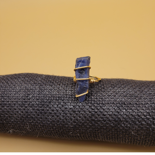 Raw Sodalite Stone Ring In Gold ( Size 9 )