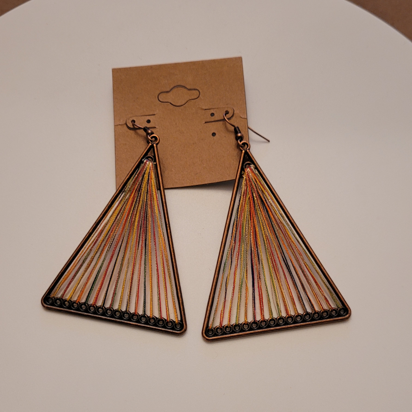 Large Multi Colored Triangle Shaped Earrings in Copper