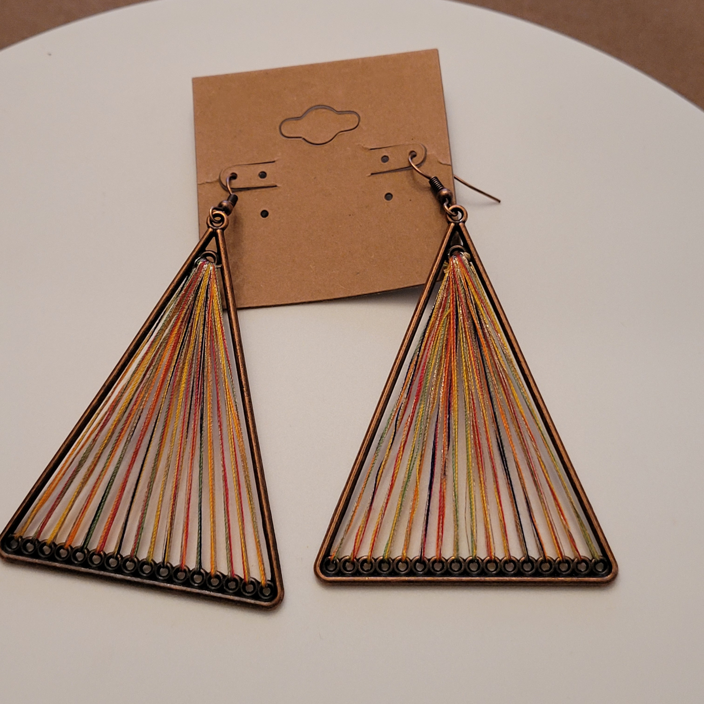 Large Multi Colored Triangle Shaped Earrings in Copper