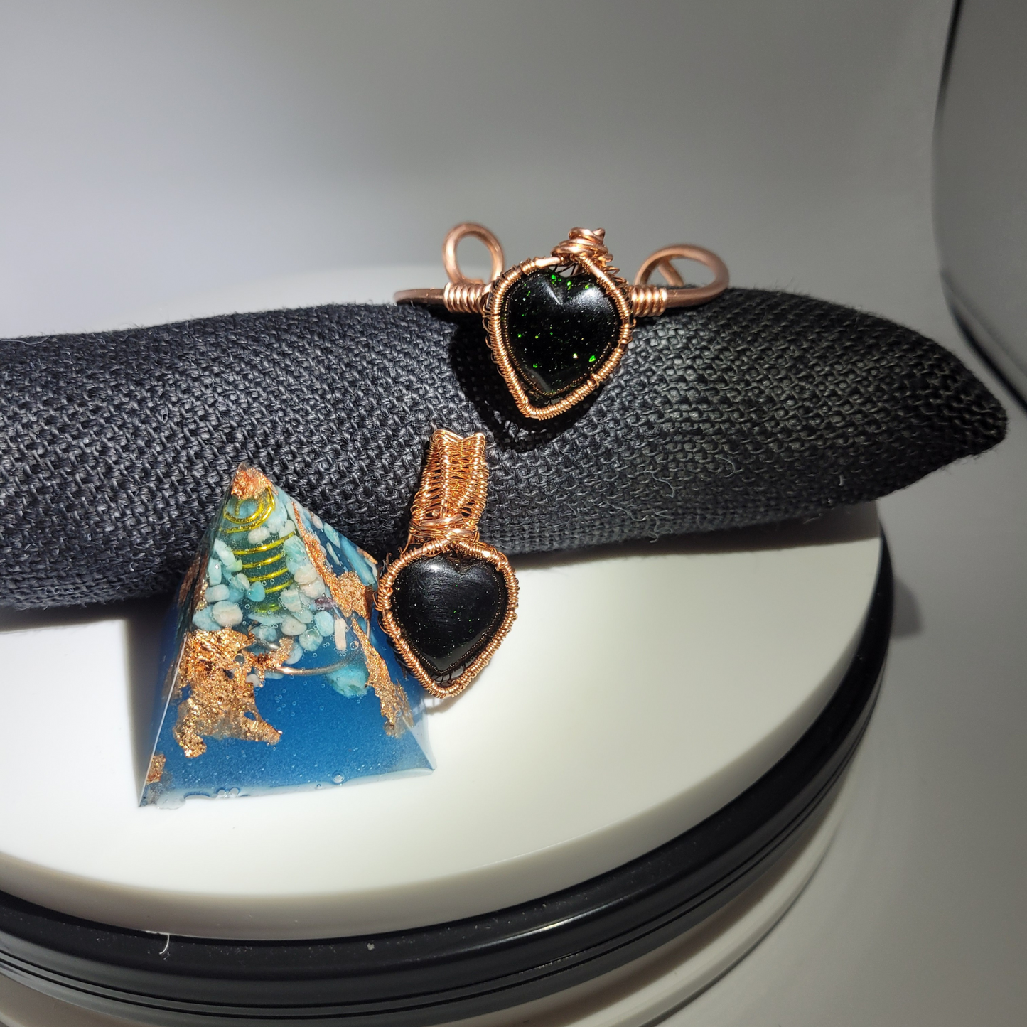 Green GoldStone Heart Bangle and Necklace Set