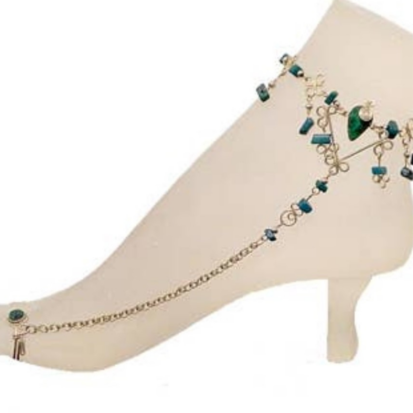 Harem Style Stone Anklets With Toe Ring Adjustable Hooks.