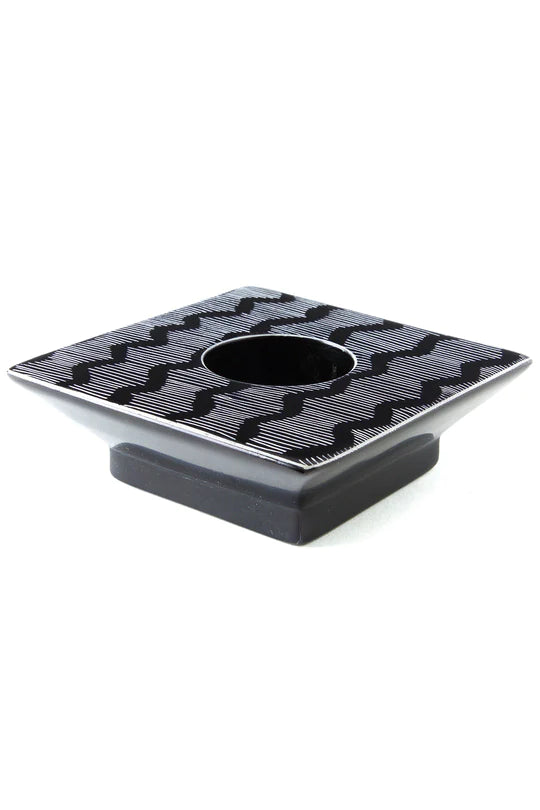 Black Fine Line Square Soapstone Tea Light Candle Holder