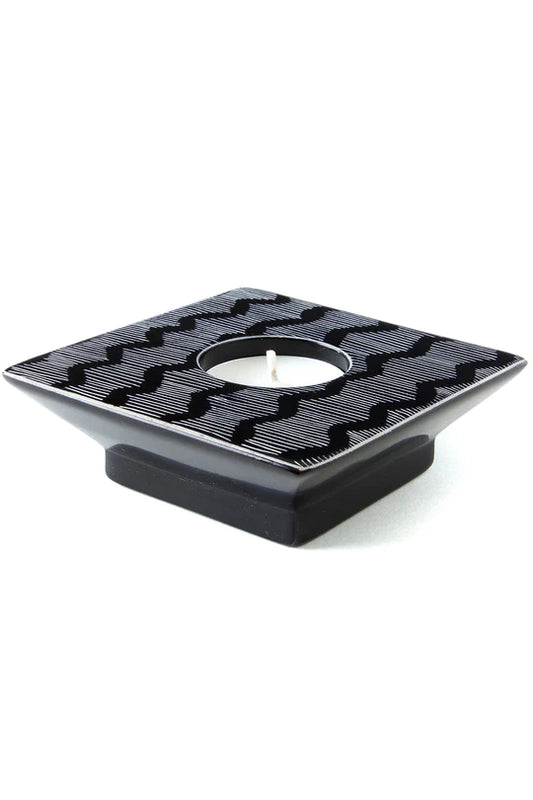 Black Fine Line Square Soapstone Tea Light Candle Holder