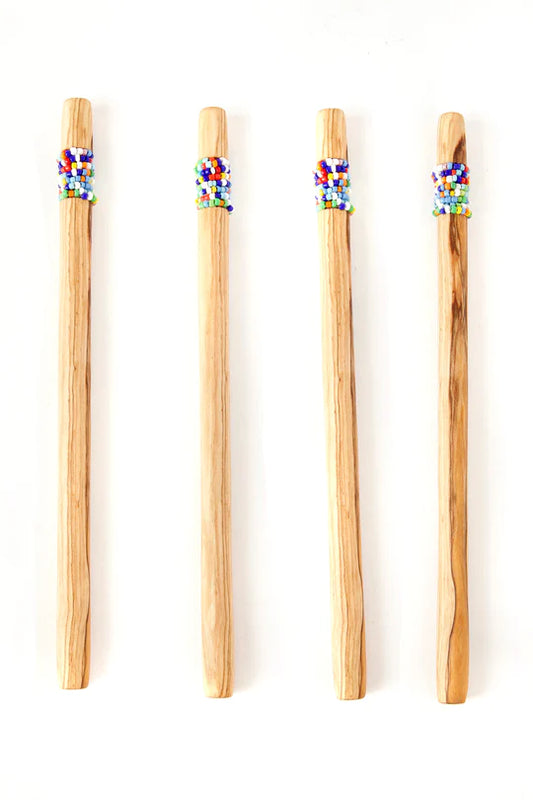 2 for 12.00 Beaded Wild Olive Wood Drink Muddlers