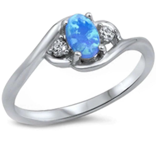 925 Sterling Silver Blue Opal & CZ Ring