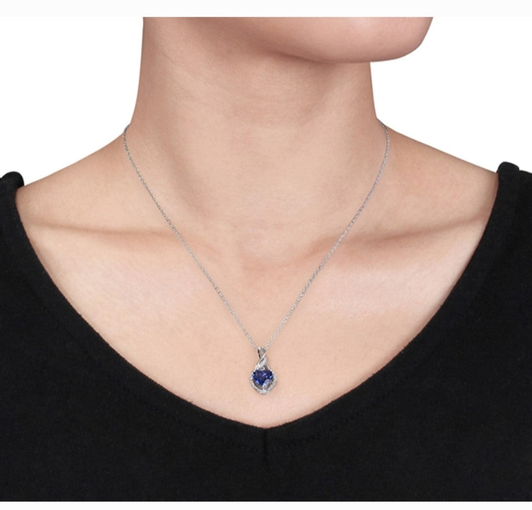 925 & Blue Sapphire  Stud Earring and Necklace