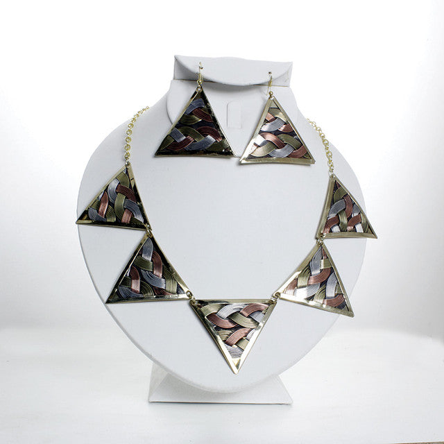 Tri- Metal Necklace Set Triangle